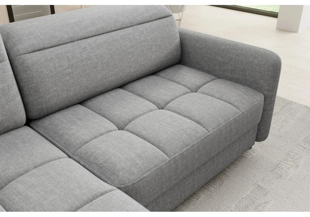 Divano angolare grigio allungabile/con contenitore (con penisola a sinistra/a L) e rivestimento in velluto Barea – ELTAP