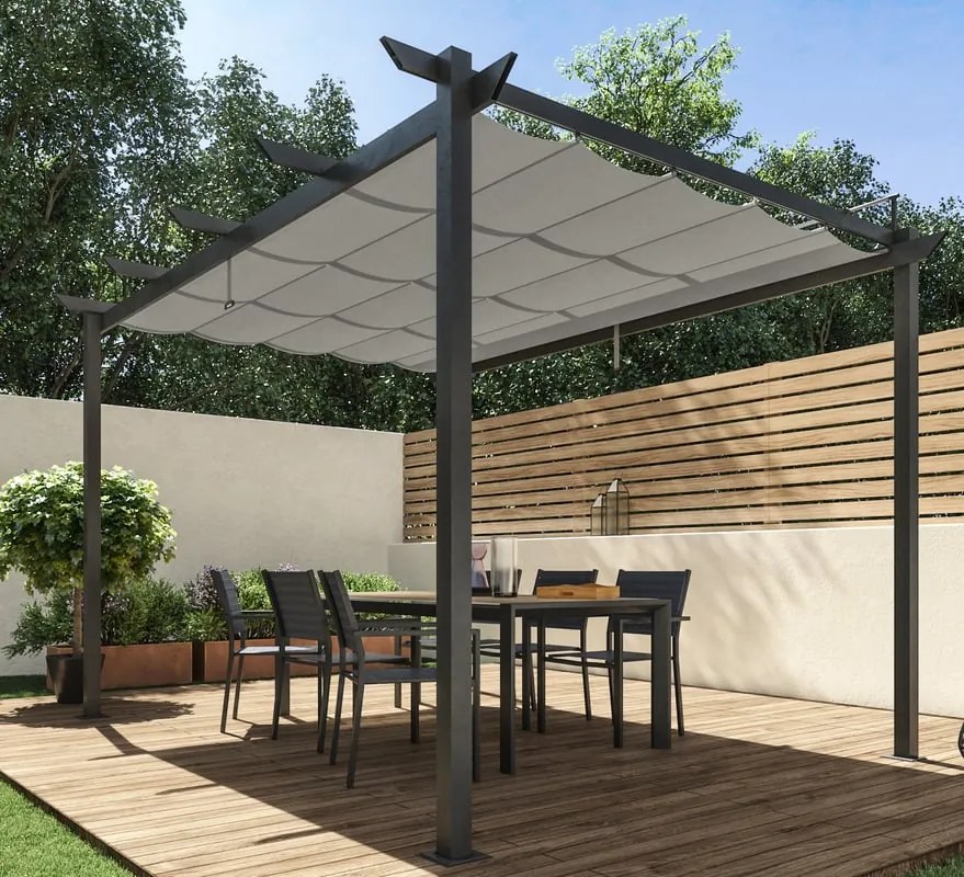 Pergola Omega in alluminio grigio antracite copertura mobile L 400 x P 282 x H 258 cm