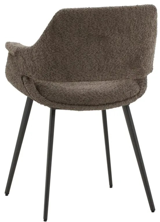 Set di sedie EMBAJADORES in tessuto tortora effetto bouclé e gambe in metallo nero, con braccioli