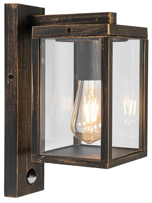 Lanterna da parete per esterni oro antico con sensore di movimento IP44 - Charlois