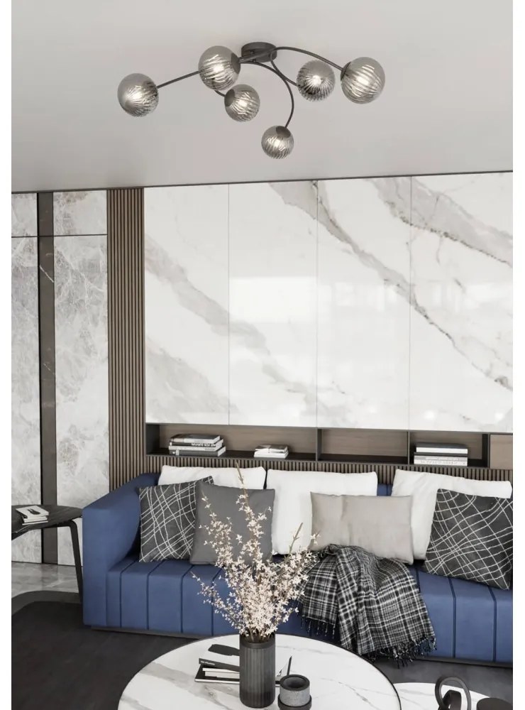 Lampada da soffitto in acciaio e vetro VIBRA 6 da interno 6xE14 Colore del corpo Nero e Grafite