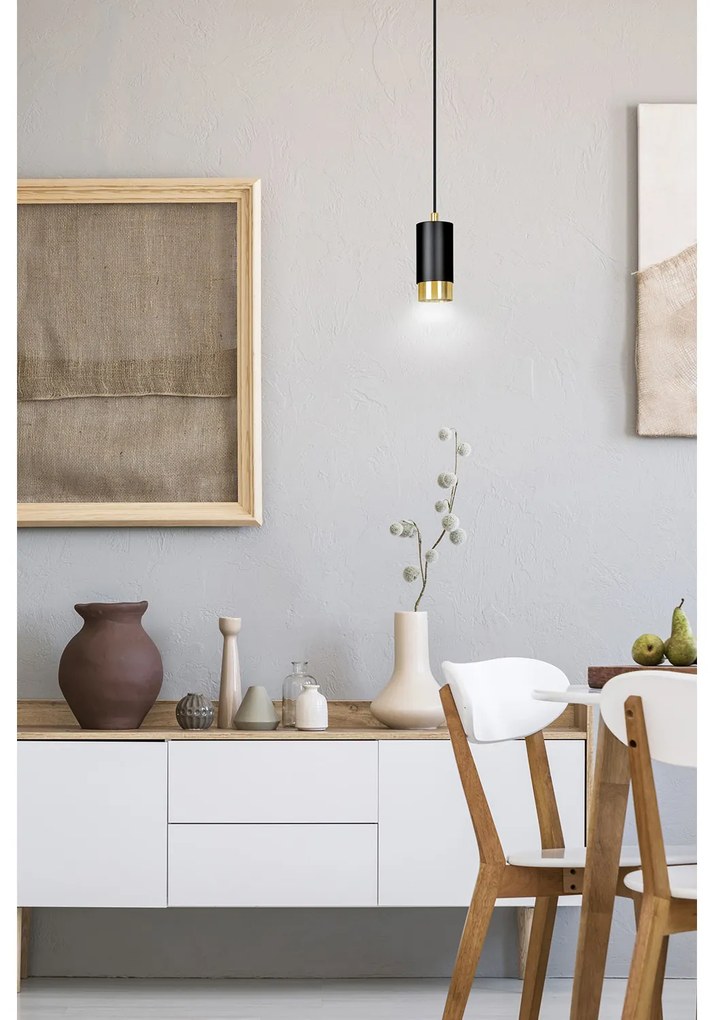 Sospensione Moderna 1 Luce Ivar A Cilindro In Acciaio Nero E Oro