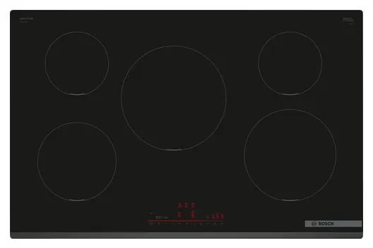 Bosch - Serie 6 PIV831HB1E Piano cottura a induzione 80 cm 5 zone standard Nero. Colore del prodotto: Nero, Posizionamento dell'apparecchio: Da