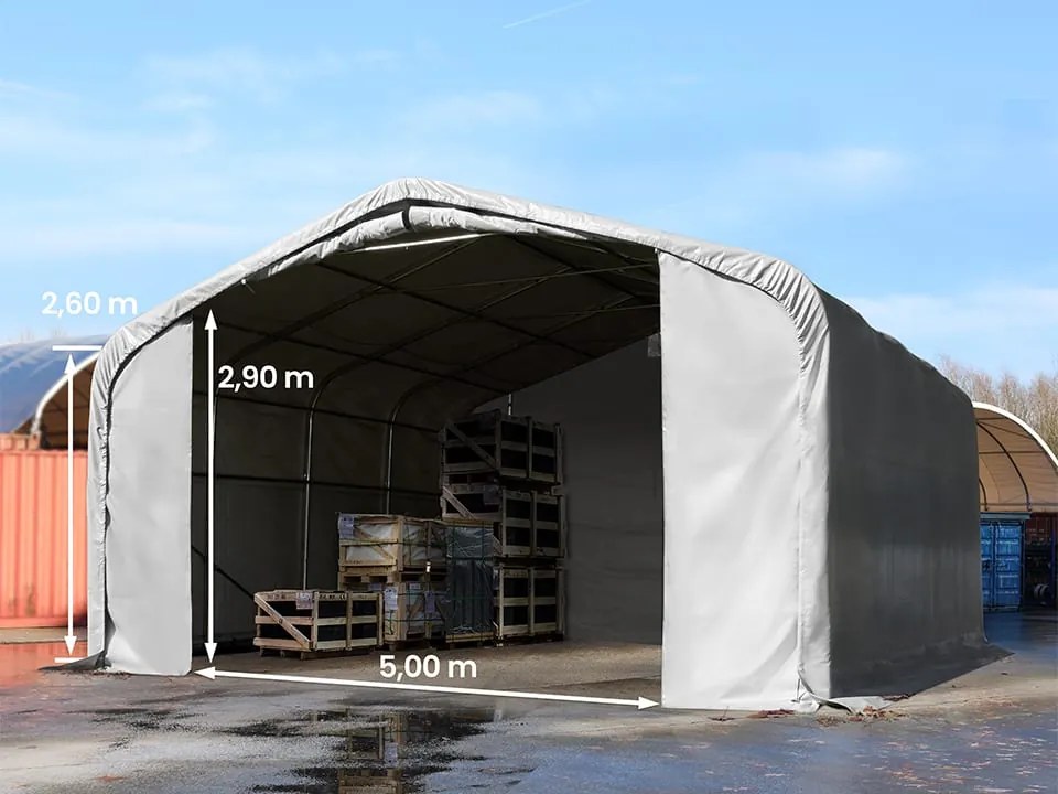 TOOLPORT 7x7m tendostruttura altezza 2,6m, PVC 850, grigio, senza statica - (49528)