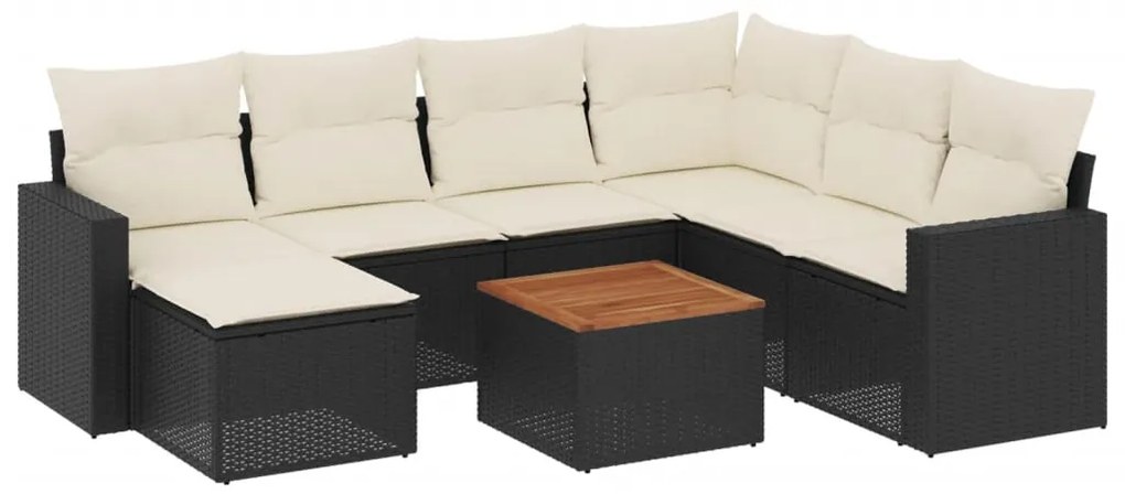 Set divani da giardino con cuscini 8 pz nero in polyrattan