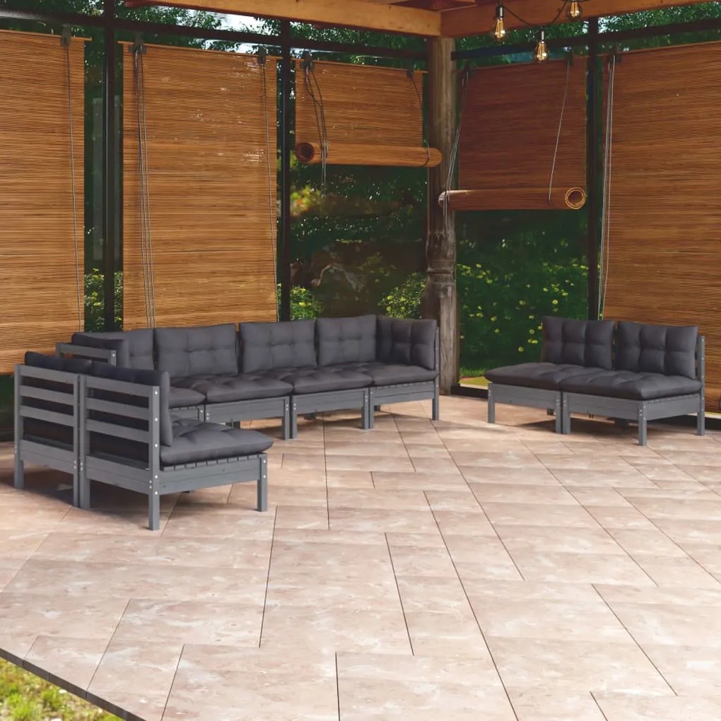 Set divani da giardino 8 pz con cuscini legno massello di pino