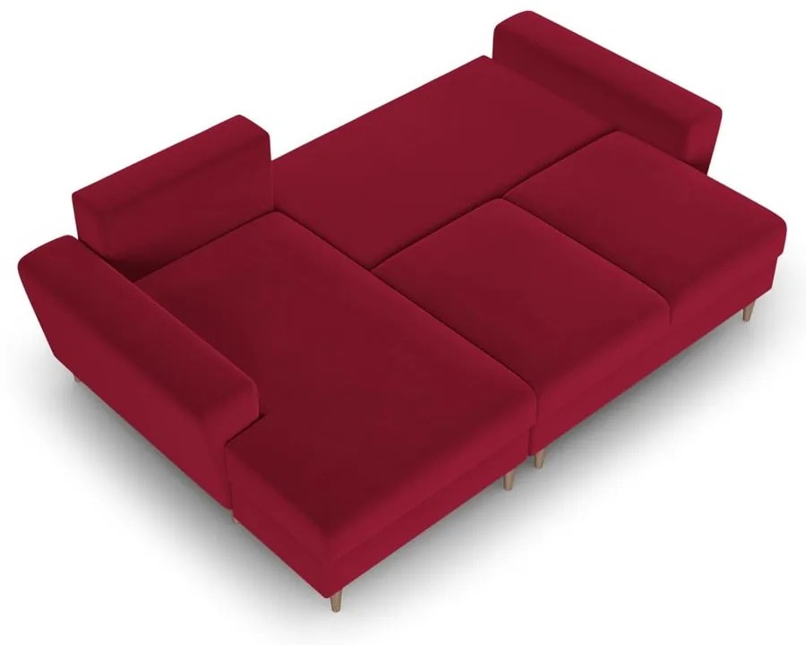 Divano angolare rosso allungabile e con contenitore (con penisola a sinistra/con chaise lounge) con rivestimento in velluto Kyoto – Cosmopolitan Design
