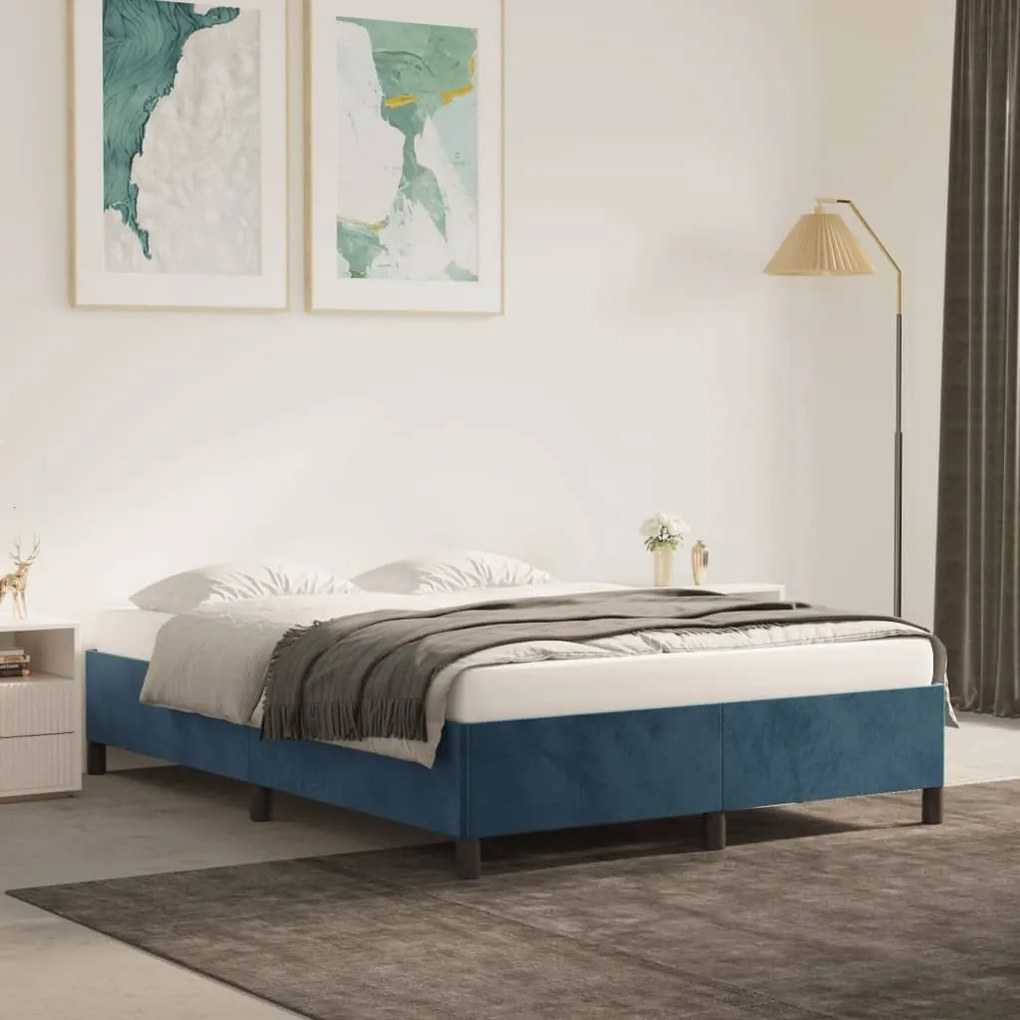 Giroletto Senza Materasso Blu Scuro 140x190 Cm İn Velluto /