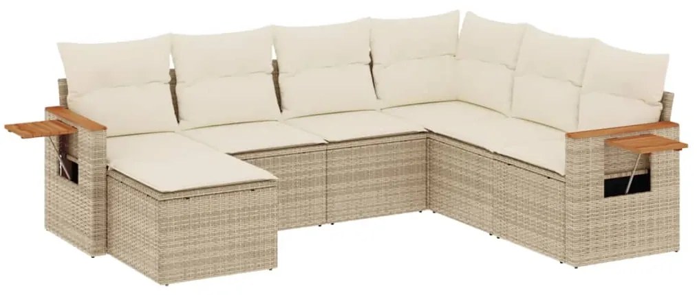 Set Divani da Giardino 7 pz con Cuscini Beige in Polyrattan