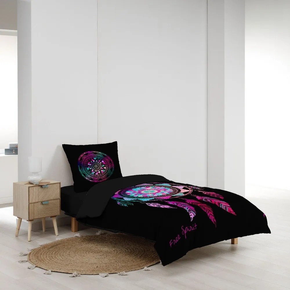 Set copripiumino e federa nero in cotone per letto singolo 140x200 cm Porte Bonheur – douceur d'intérieur