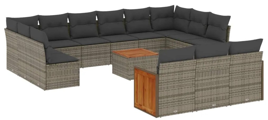 Set divani da giardino 14pz con cuscini in polyrattan grigio