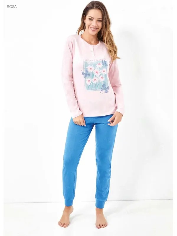 Pigiama donna manica lunga in jersey di cotone Il Granchio Marica Colore Bianco, Taglia pigiami L