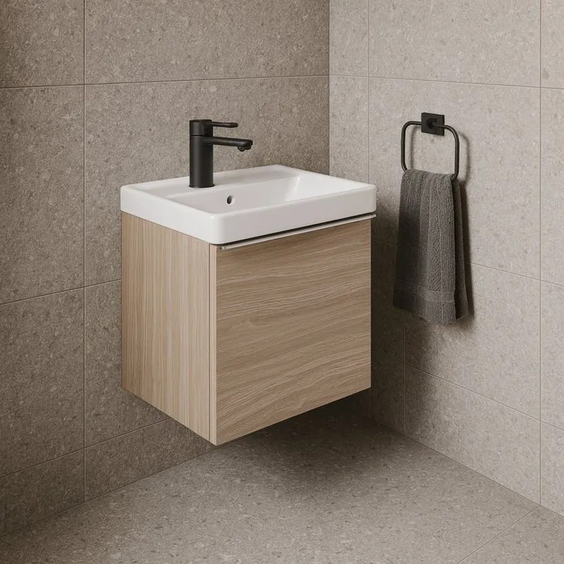Mobile da bagno sospeso sotto lavabo Pixel plain 1 cassetto L 60 x H 40 x P 45.5 cm olmo Rousseau e maniglia alluminio brillante