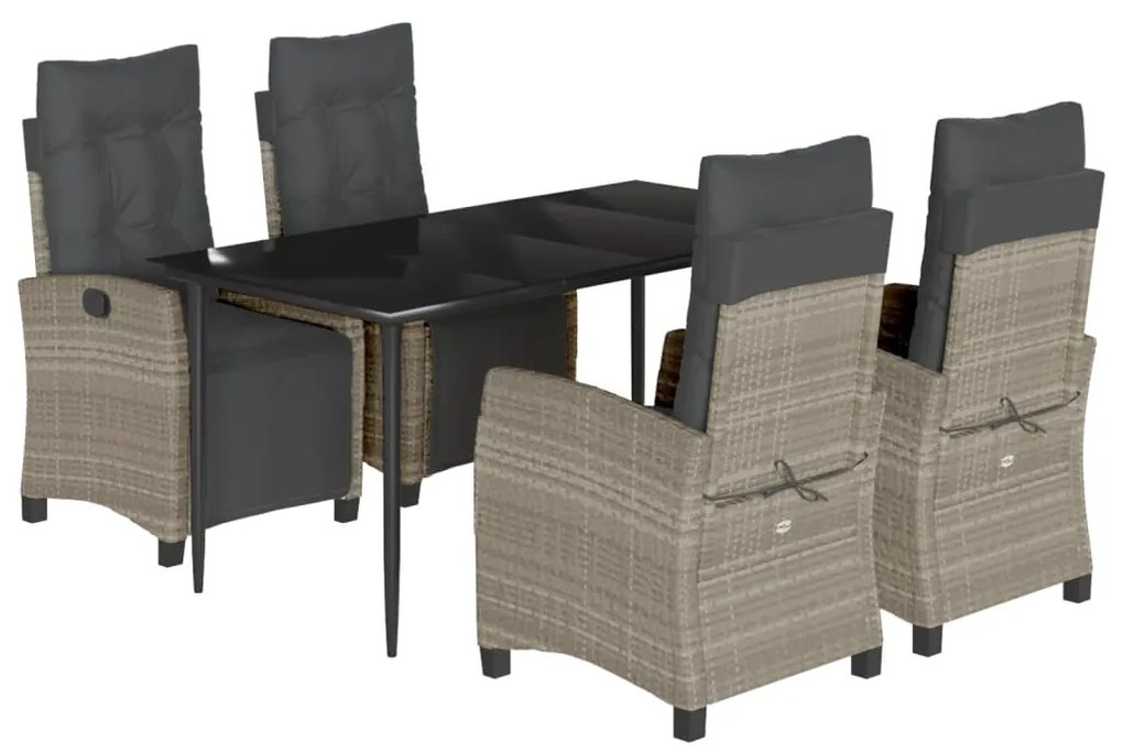 Set pranzo da giardino 5pz con cuscini grigio chiaro polyrattan