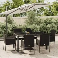 Set da Pranzo da Giardino 7 pz Nero con Cuscini in Polyrattan 3185002