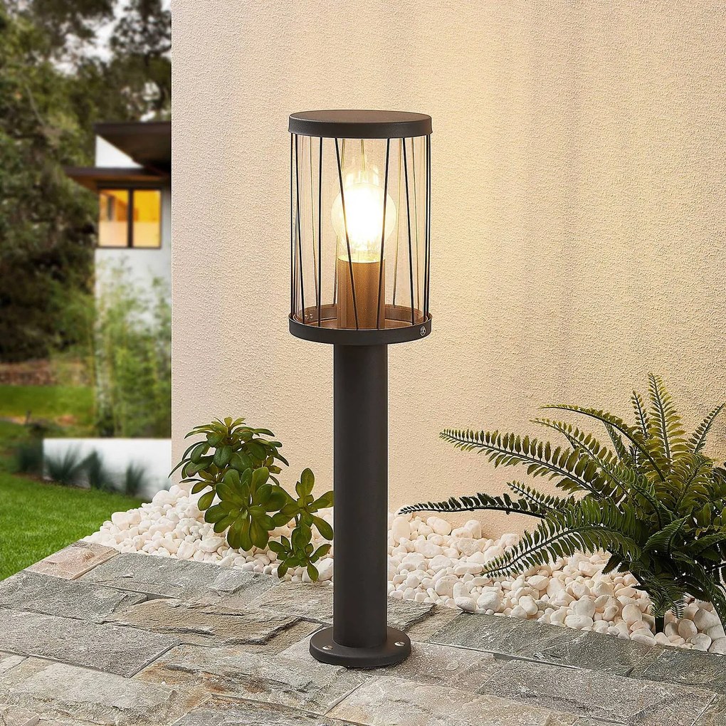 Lindby Yonan lampioncino, rotondo, grigio scuro, E27 Lindby, dimmerabile, Nero, Acciaio Inox, Moderno, Lampada da esterni