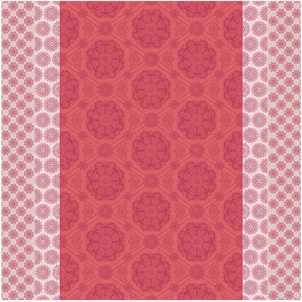 Tovaglia jacquard con rivestimento acrilico Mille Rosaces Framboise