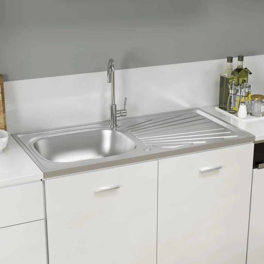 Lavello Da Cucina Con Scarico Argento 1000x500x155 Mm Acciaio /