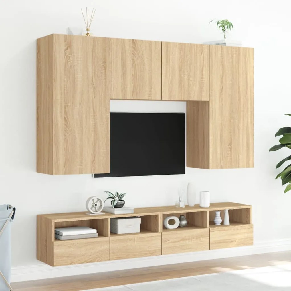 Mobili tv muro 2pz rovere sonoma 100x30x30 cm legno multistrato