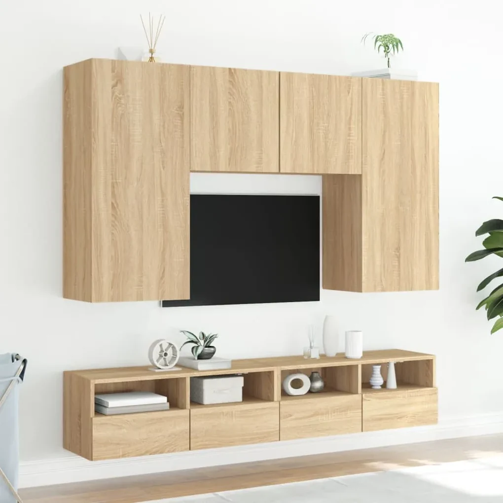 Mobili tv muro 2pz rovere sonoma 100x30x30 cm legno multistrato