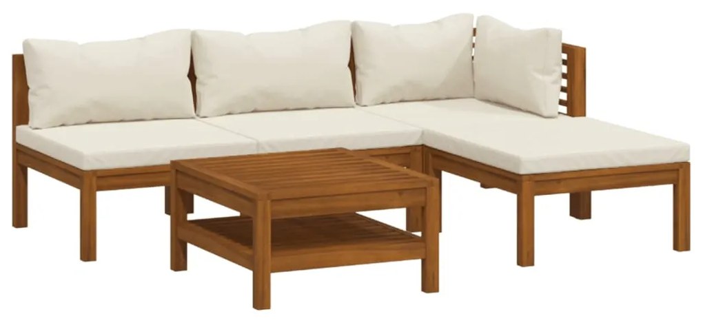 Set divani da giardino 5 pz con cuscini crema in legno acacia