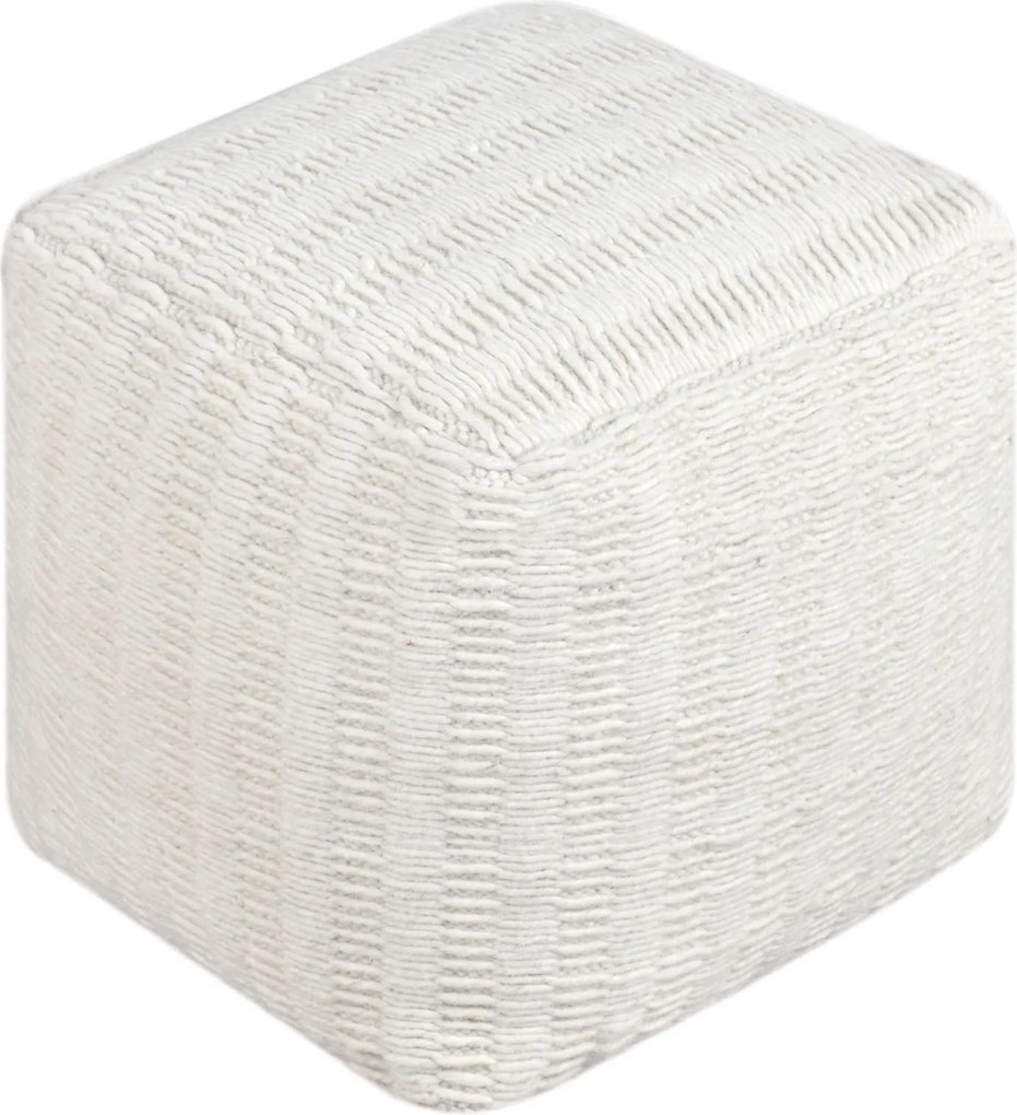 SIGRID - pouf in lana avorio con decoro 40 x 40
