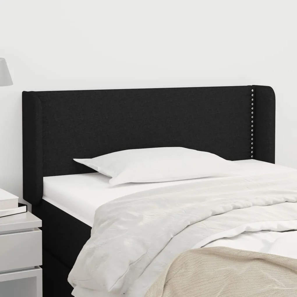 Testiera Ad Orecchio Nera 93x16x78/88 Cm İn Tessuto /