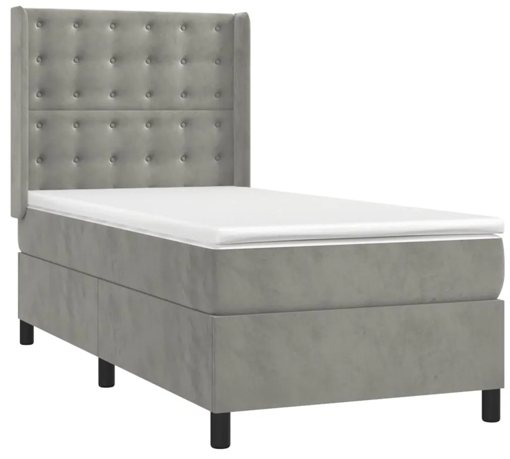 Letto a molle materasso e led grigio chiaro 90x190 cm velluto