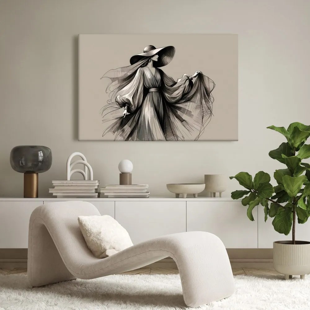 Quadro su tela – Donna con vestito e cappello