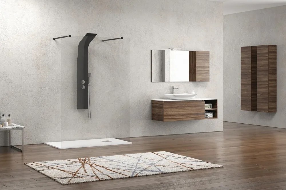 Parete Walk-in 170cm con staffe nere vetro trasparente KW3000N - KAMALU