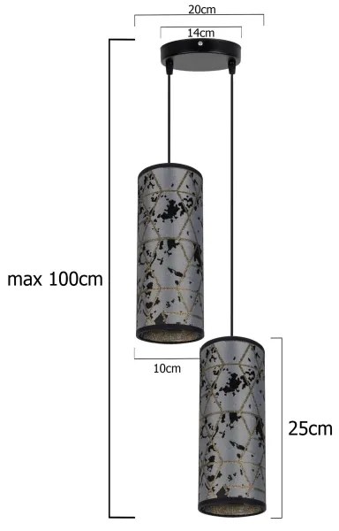 Lampadario a sospensione con filo AVALO 2xE27/60W/230V diametro 20 cm grigio/nero