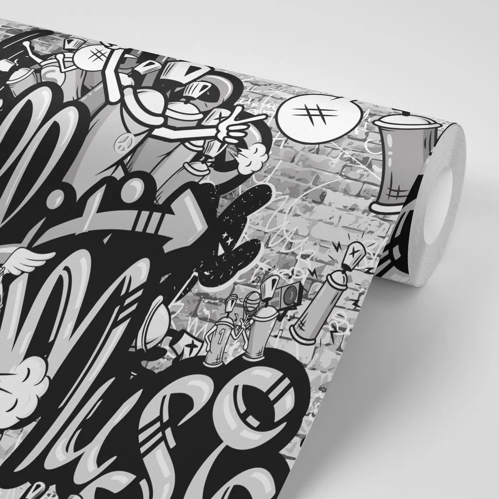 Carta da parati – Graffiti street art grigio