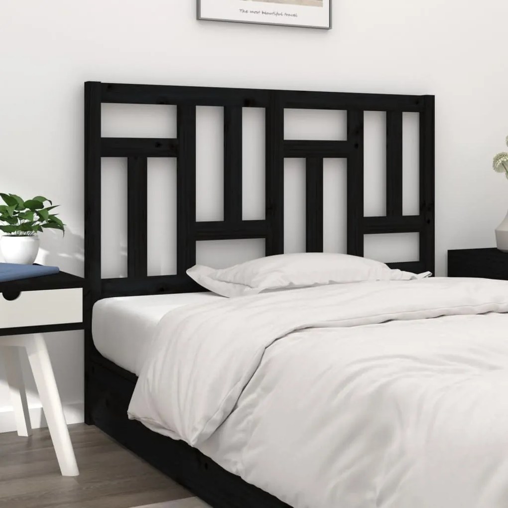 Testiera Per Letto Nera 205,5x4x100cm İn Legno Massello Di Pino /