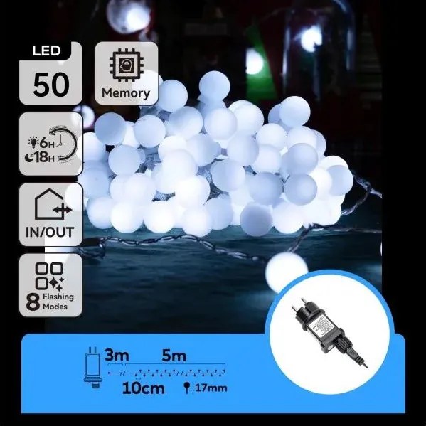 Aigostar - Catena decorativa LED da esterno 50xLED/3,6W/230V/8 funzioni 5m IP44 bianco freddo