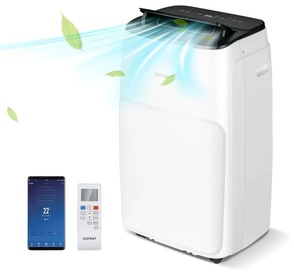 Costway Condizionatore d'aria portatile 4-in-1 da 12000BTU/14000BTU, AC con ventilatore a velocità multipla telecomando Bianco
