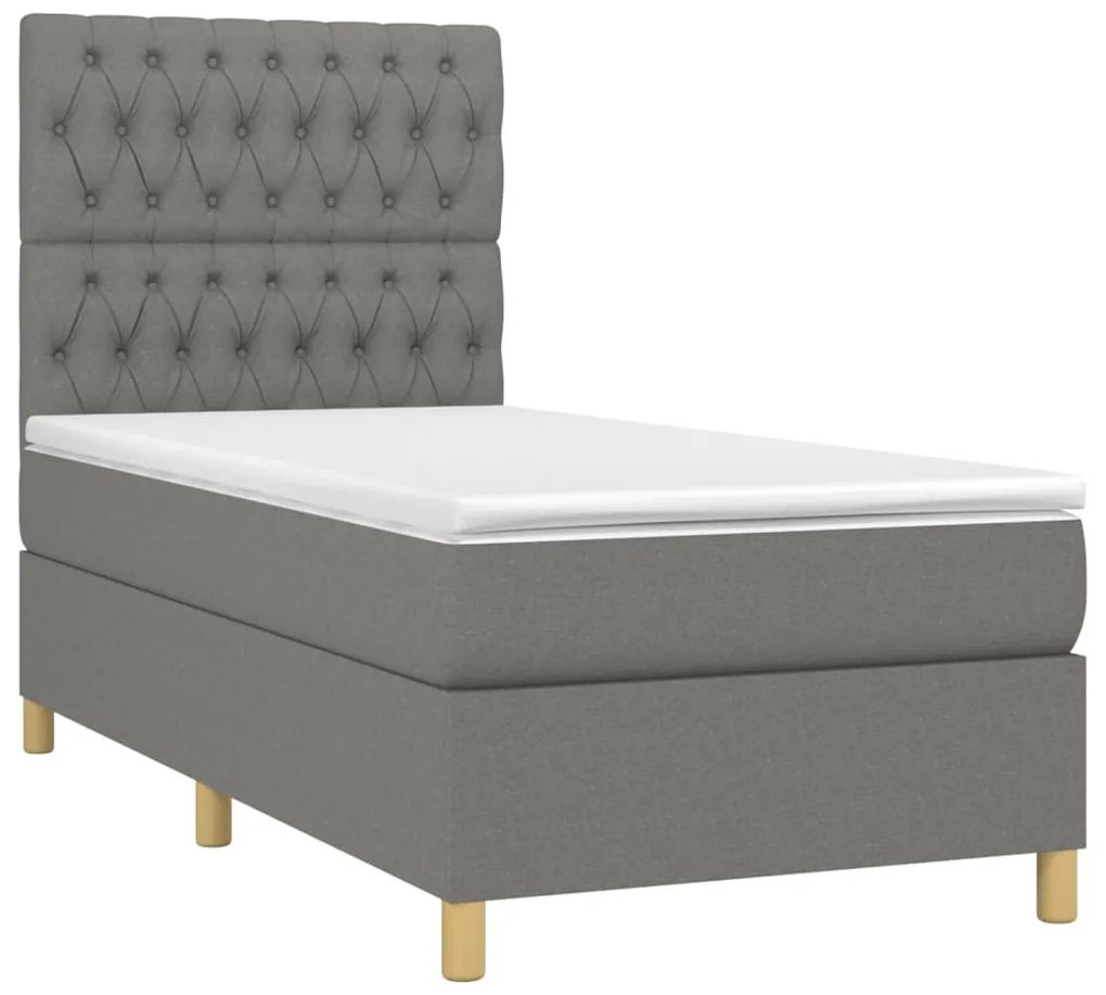 Letto a molle materasso e led grigio scuro 90x190 cm in tessuto