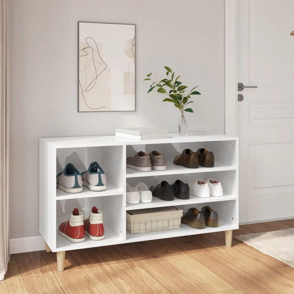 Scarpiera Bianco Lucido 102x36x60 Cm İn Legno Multistrato /