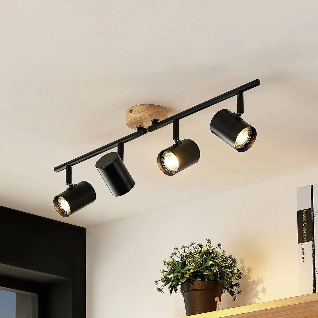Faretto a soffitto Xiomara Lindby, dimmerabile, Nero, Soggiorno / Sala da pranzo, Metallo, Moderno, Plafoniera