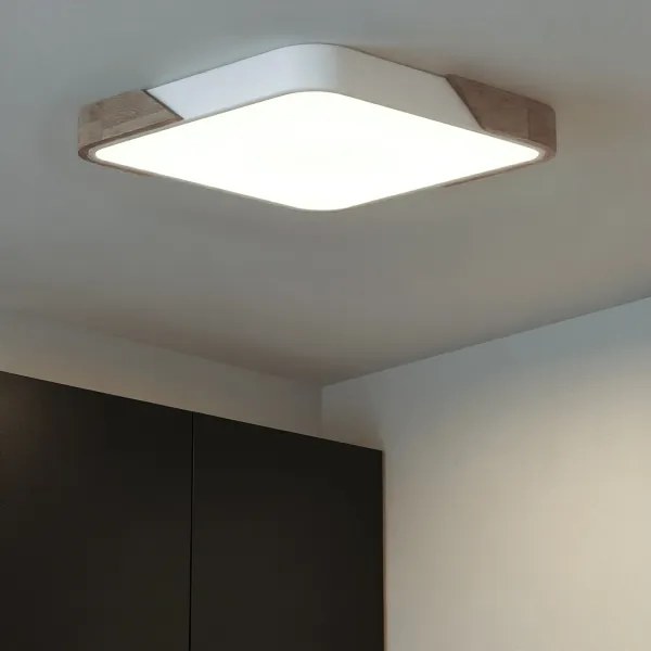 Brilagi - Plafoniera dimmerabile PILANA LED/60W/230V rovere/bianco 56x56 cm + telecomando