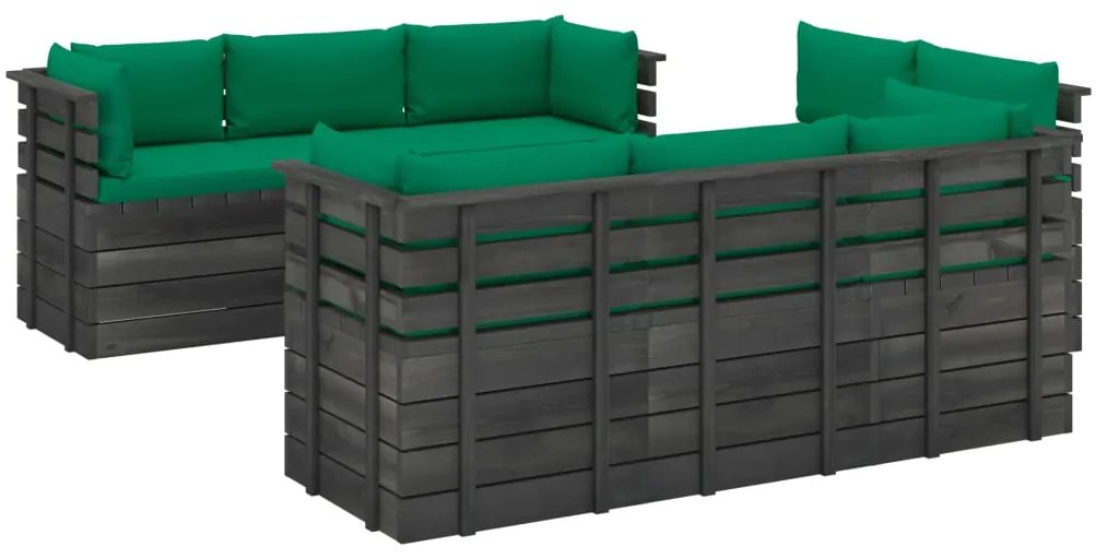 Set Divani da Giardino su Pallet 9 pz con Cuscini Massello Pino