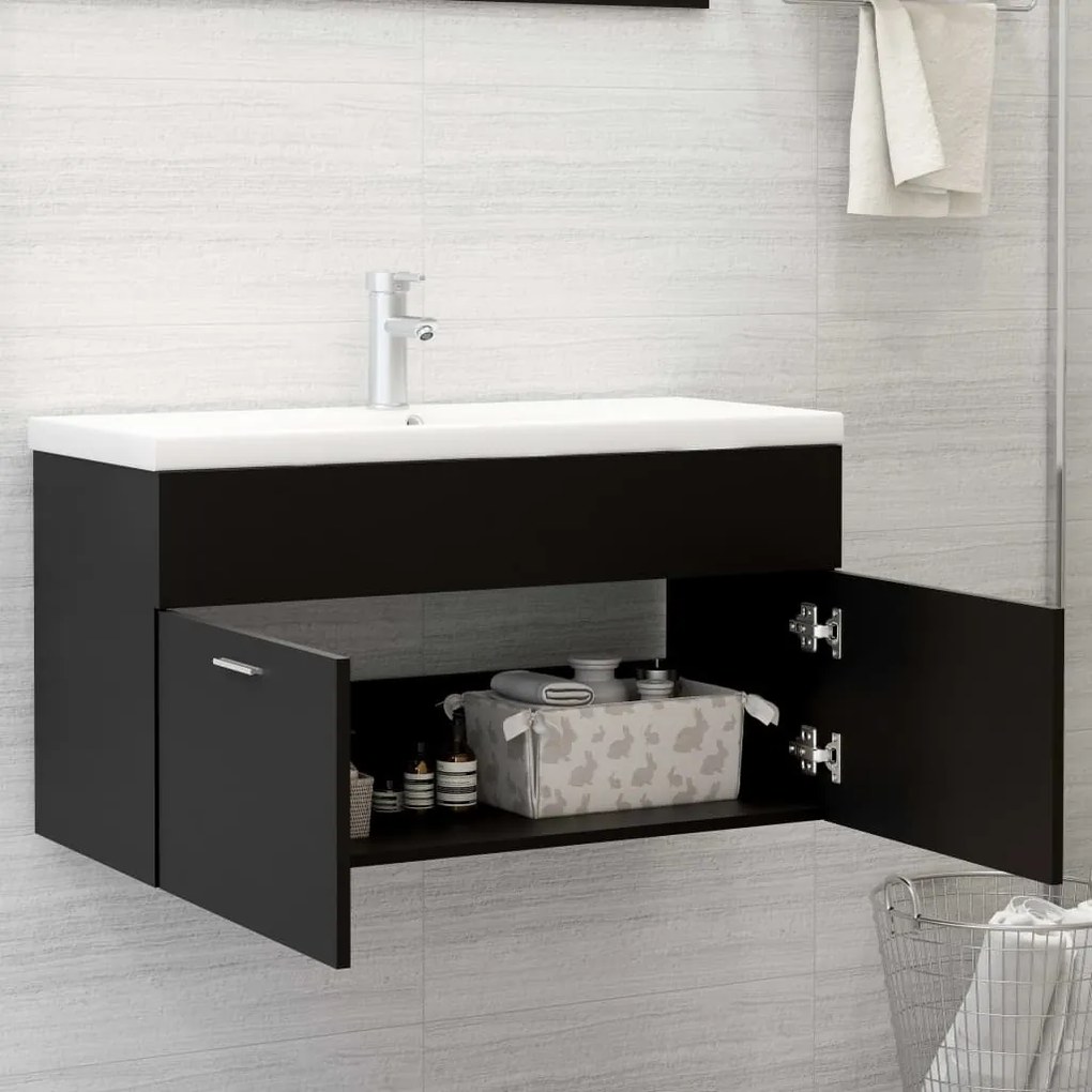 Mobile da bagno con lavabo integrato nero in truciolato