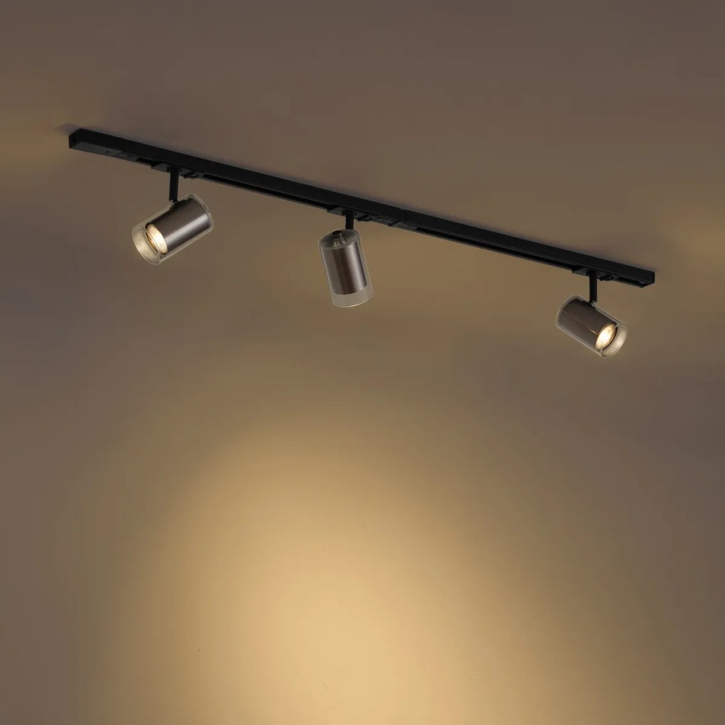 Sistema di illuminazione a binario moderno nero con 3 faretti color canna di fucile 1 fase - Iconic Lloyd