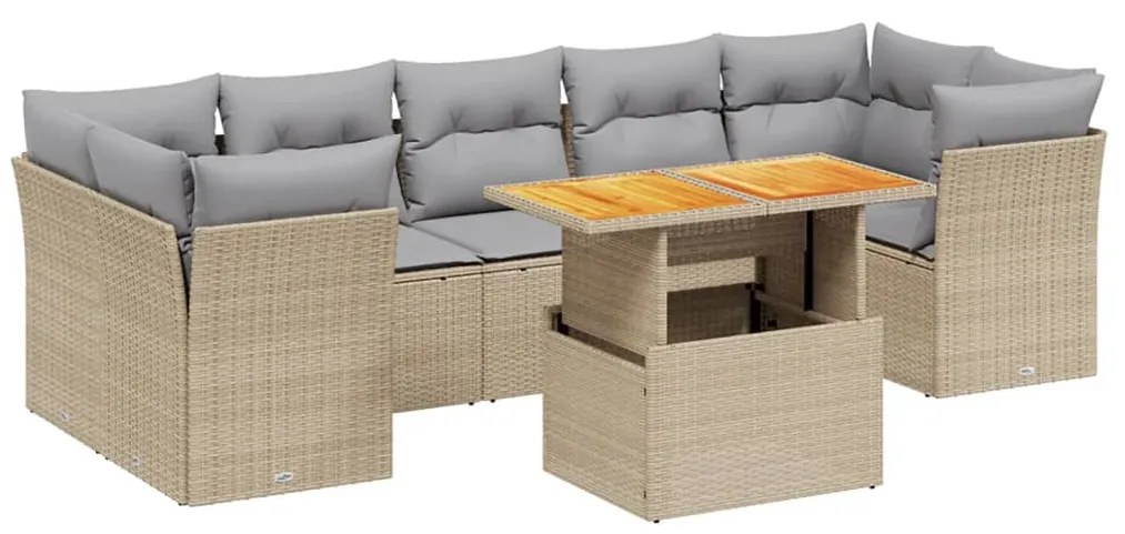 Set divano da giardino 8 pz con cuscini beige in polyrattan