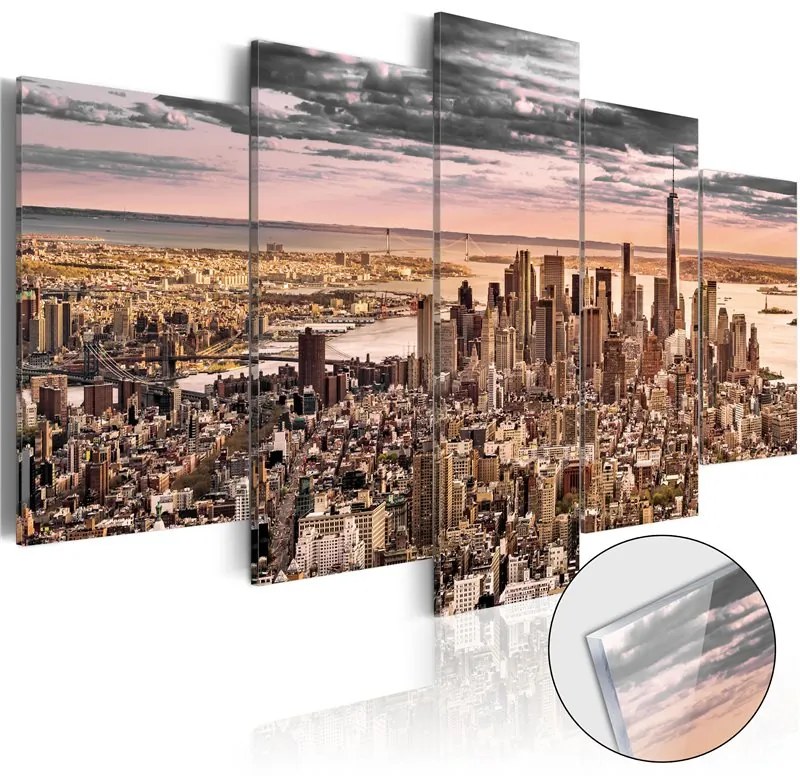 Quadri su vetro acrilico  New York City: Morning Sky [Glass]  Colore Grigio, Dimensioni e Misure 200x100