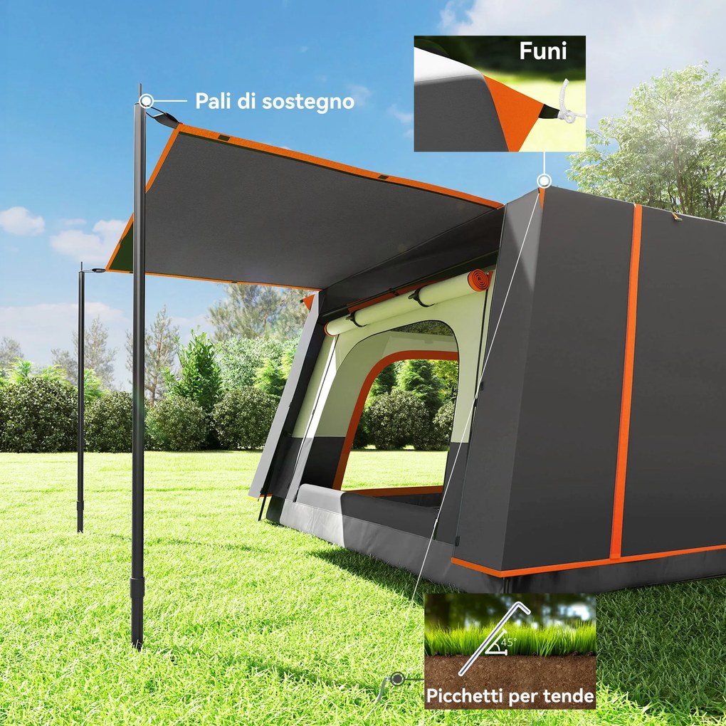 Tenda da Campeggio Impermeabile e UPF 30+ 430x305x195 cm per 4-6 Persone con 2 Stanze Grigio...