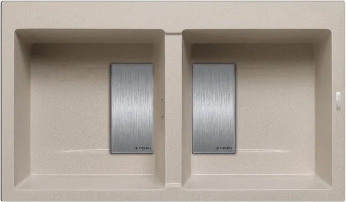 Lavello integrato 2 vasche in granito beige PYRAMIS Kartesio L 50 x L 86 cm