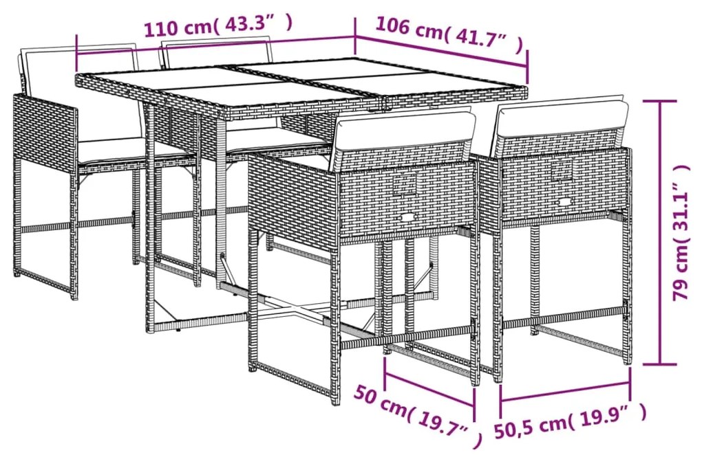 Set Pranzo da Giardino 5 pz con Cuscini Beige Misto Polyrattan