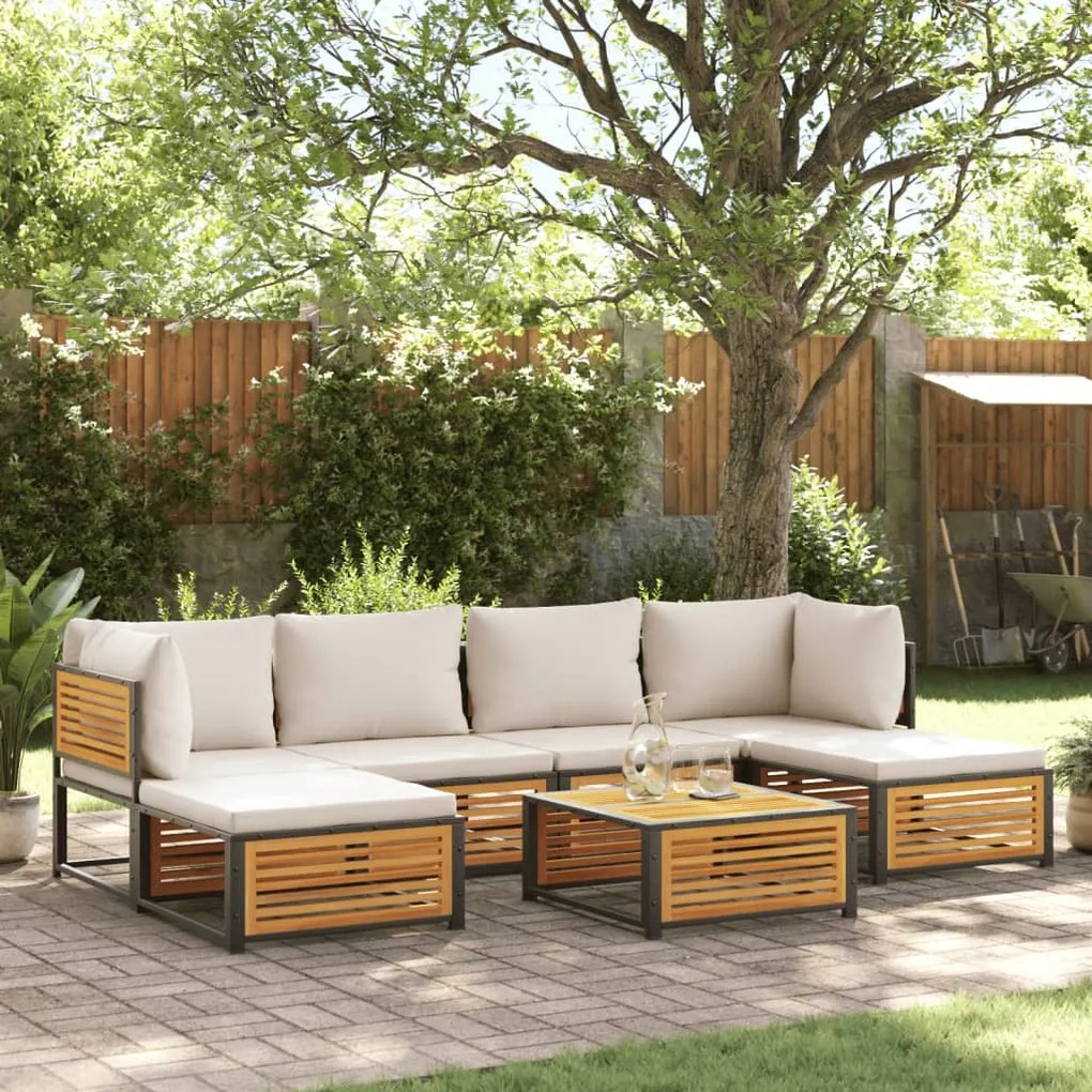 Set divano da giardino 7 pz con cuscini legno massello acacia