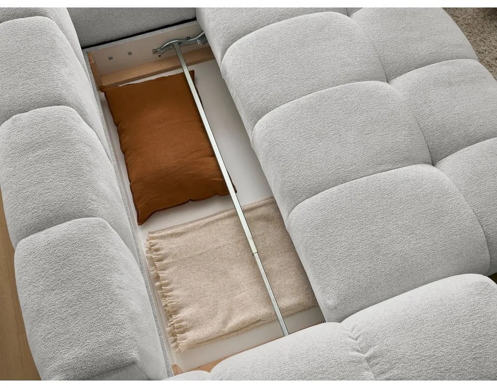 Divano angolare grigio chiaro allungabile e con contenitore (penisola a destra/a L) con rivestimento in ciniglia Everest – Bobochic Paris