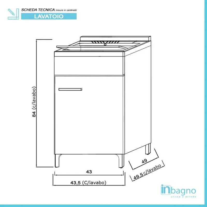 Mobile lavatoio grigio 45x50 cm vasca in resina e asse lavapanni Desya